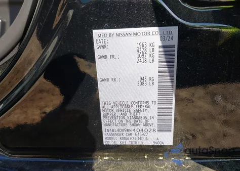 2024 Nissan Altima Sv Fwd z USA, uszkodzony, nr VIN 1N4BL4DV9RN404028